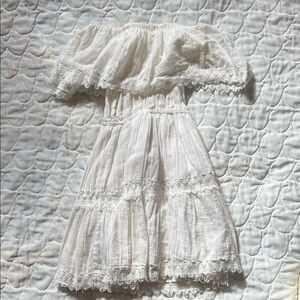 Vintage peasant boho White Off-Shoulder Kids L xs adult Dress